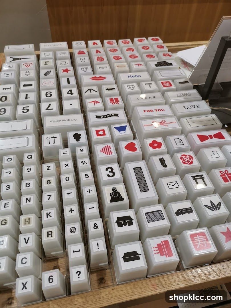 Stamps with various icons and text