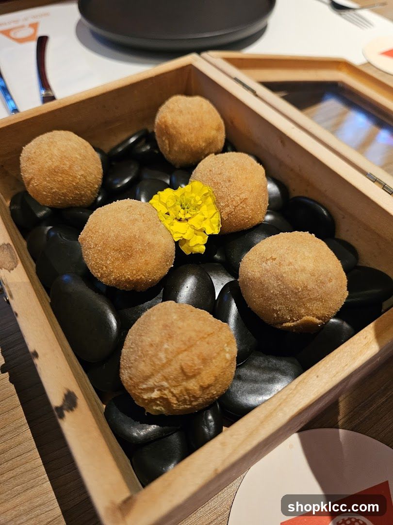 Fried Bites with Flower Garnish