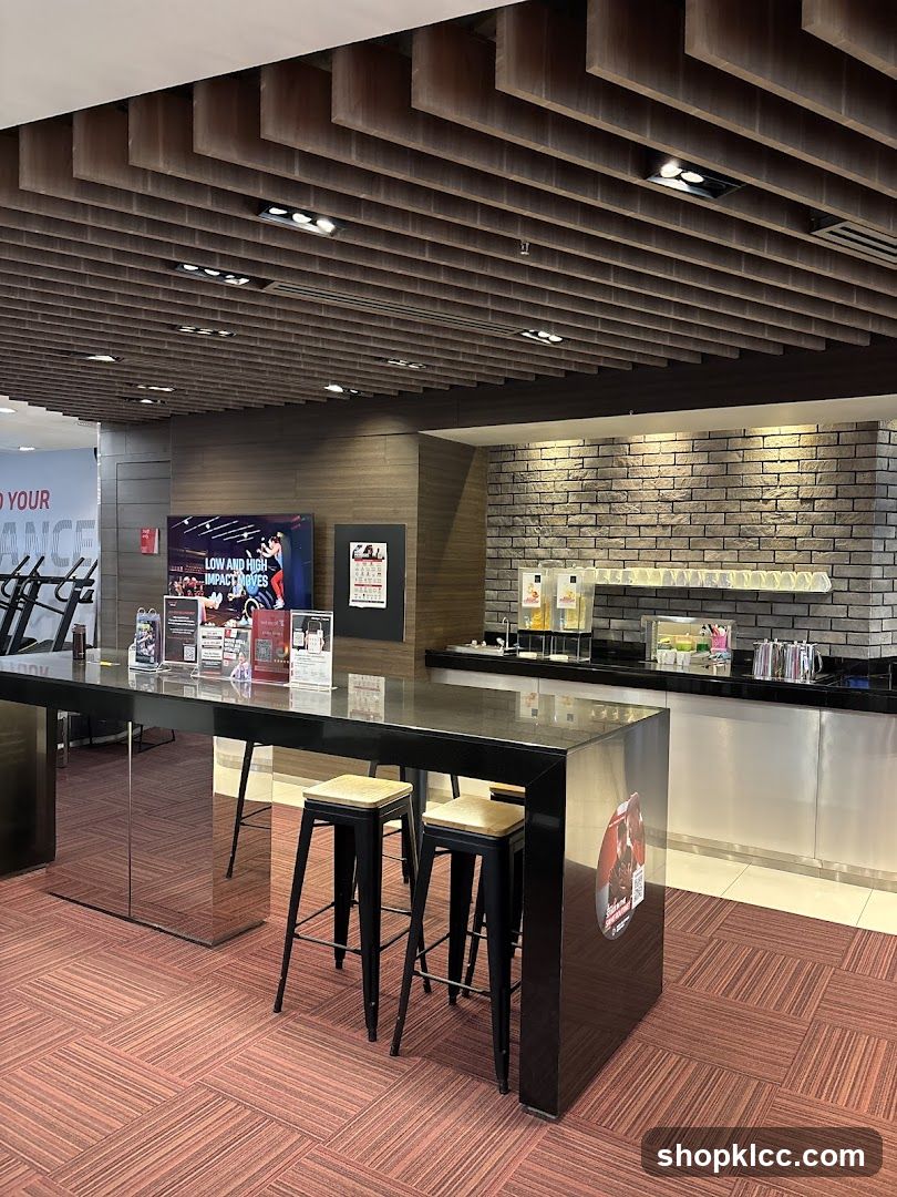Interior of a fitness center or gym lounge area