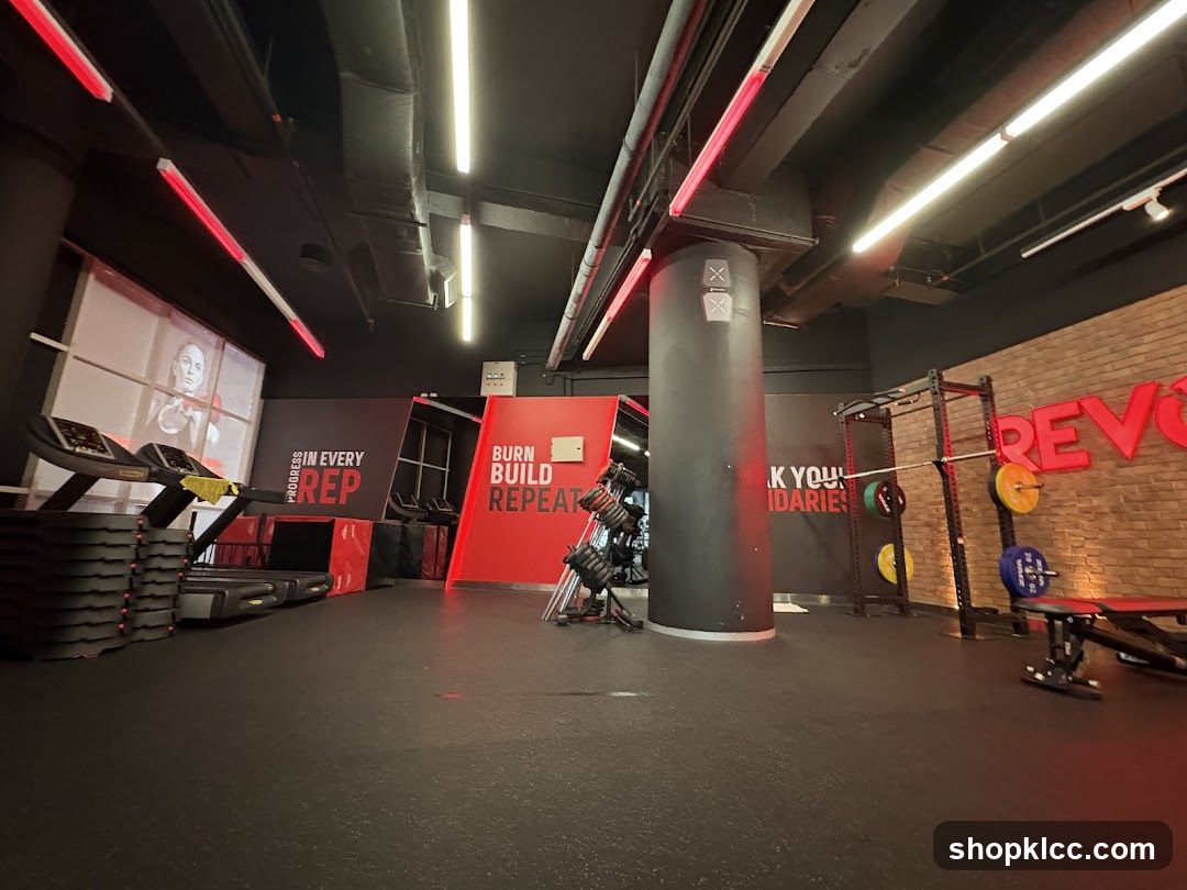 Gym Interior with Equipment and Branding