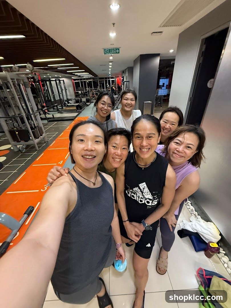 Group selfie in gym