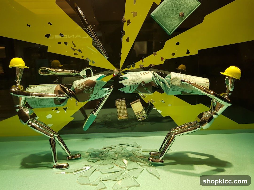 Abstract Sculpture with Broken Glass and Yellow Background