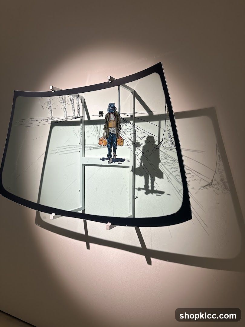 Artwork depicting a person carrying bags