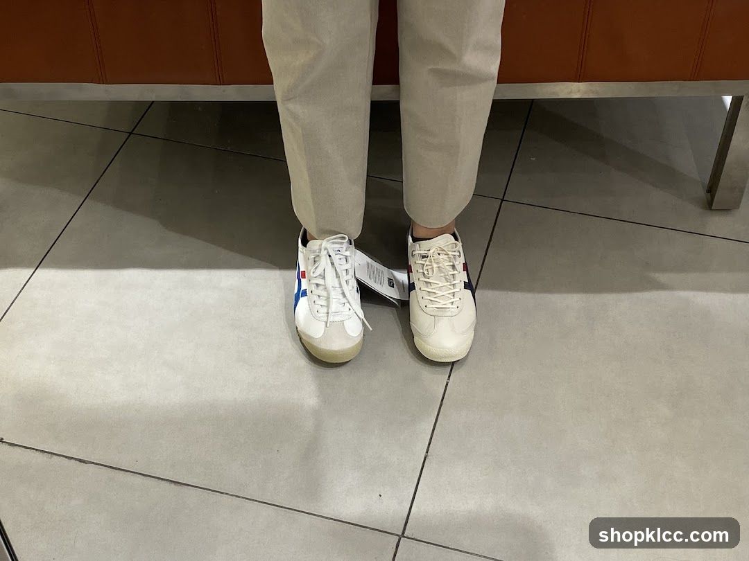White Sneakers with Blue and Red Stripes