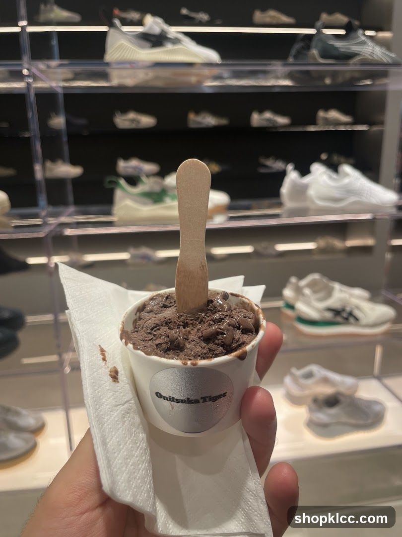 Ice cream in a cup with Onitsuka Tiger logo