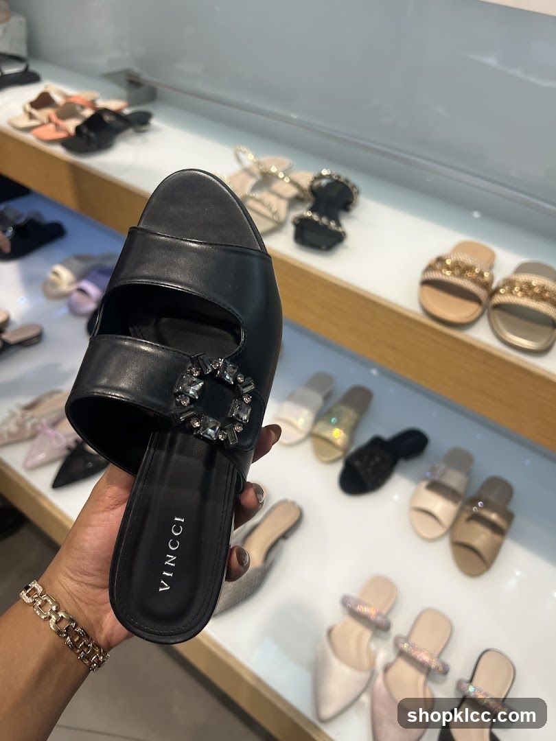 Black Embellished Slide Sandals