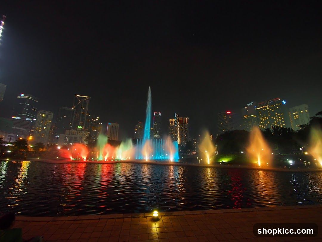 Cityscape with Fountain Show at Night