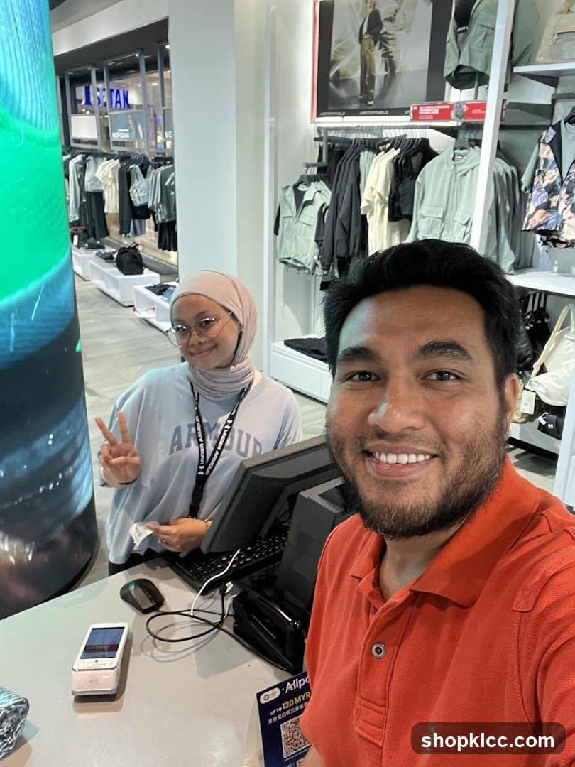 Two people at a store counter