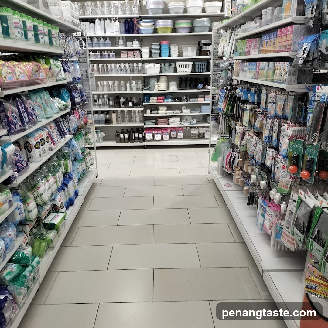 Aisle of a store with shelves stocked with various products
