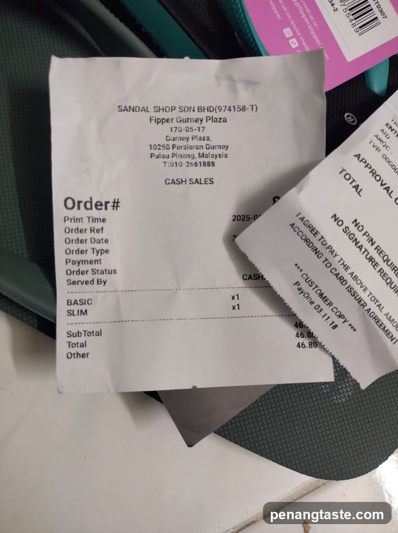 Receipt from Sandal Shop