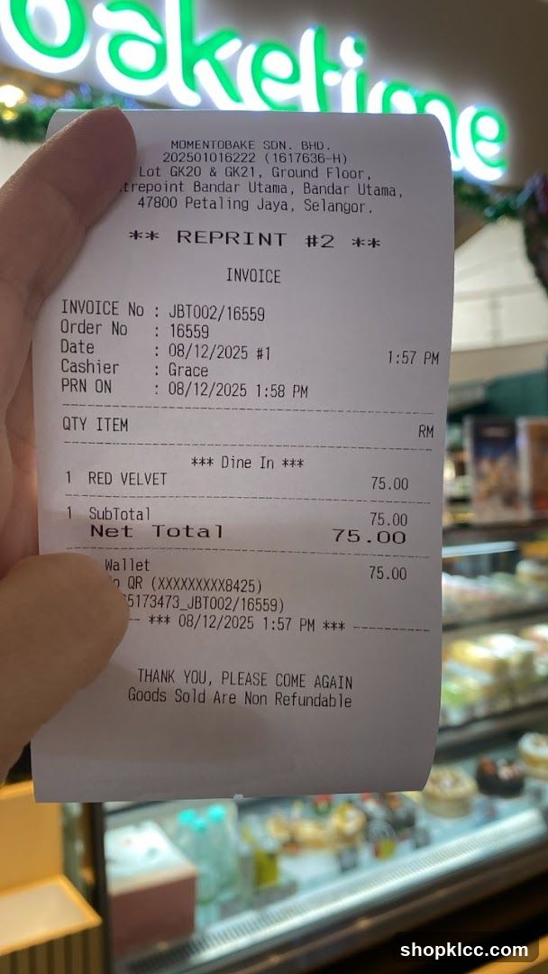 Receipt from Momentobake