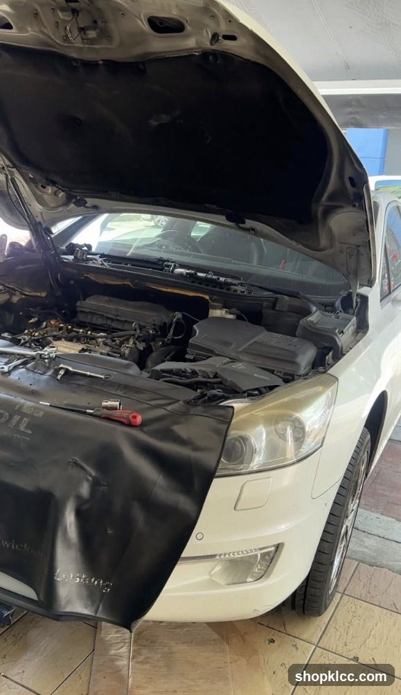 Car Engine Bay with Hood Open