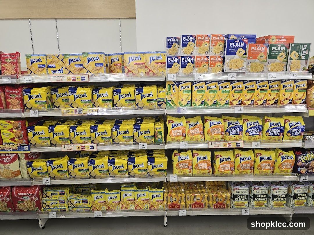 Assortment of Crackers and Biscuits on Shelves