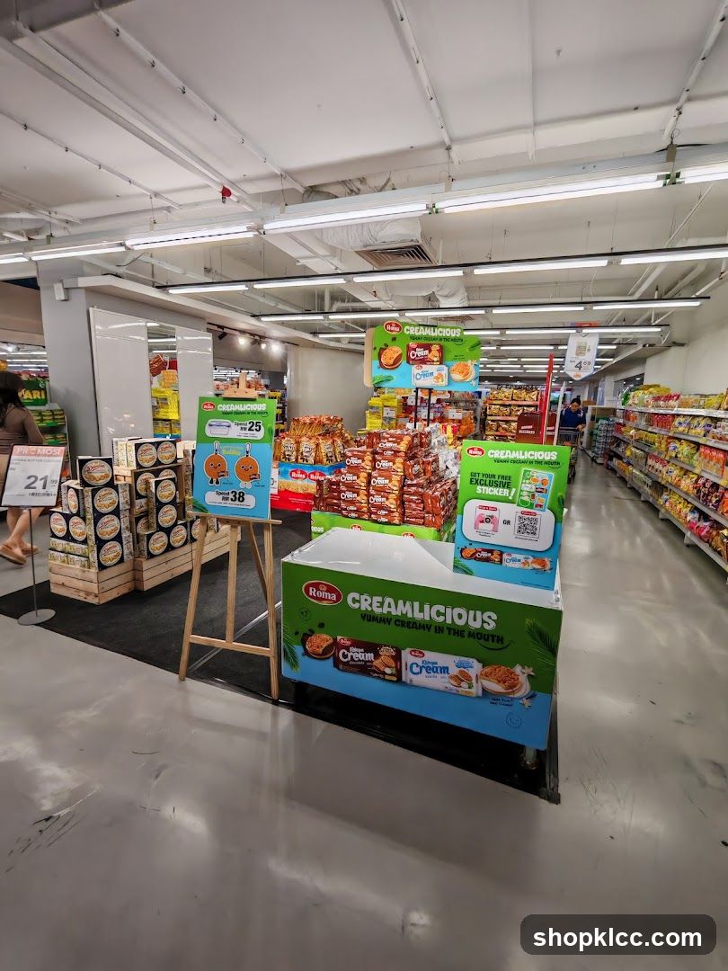 Promotional display of Roma Creamilicious biscuits