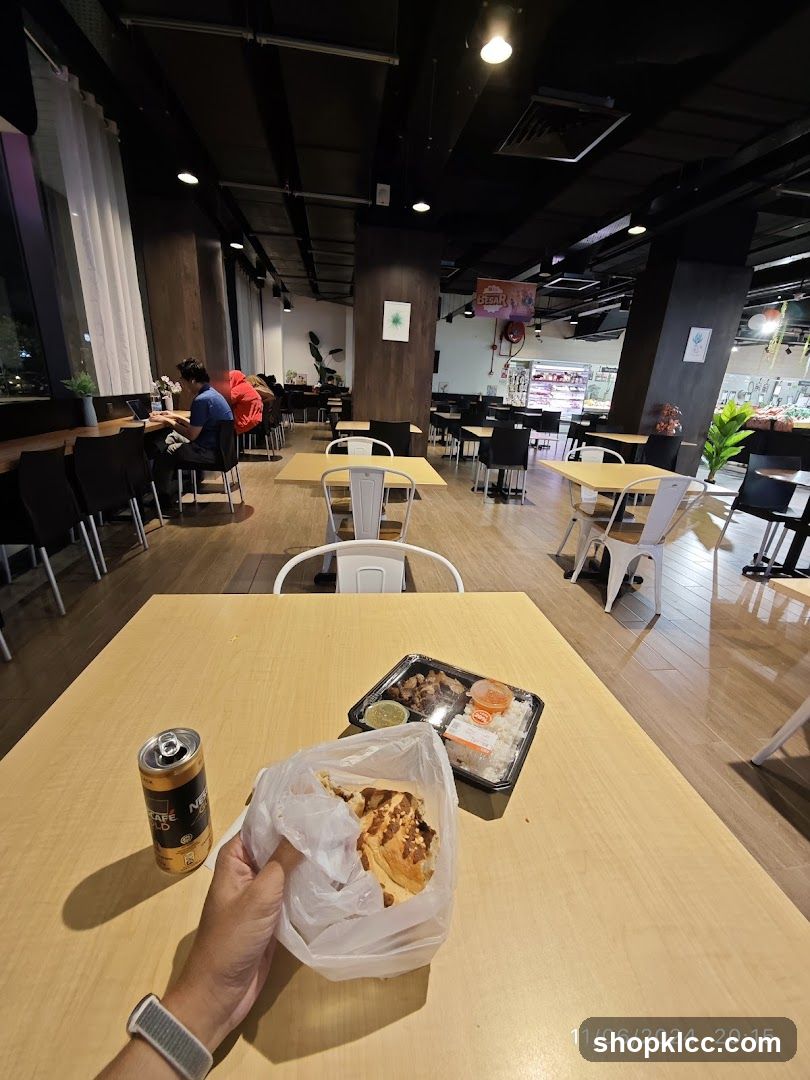 Dine-in area with food and drink