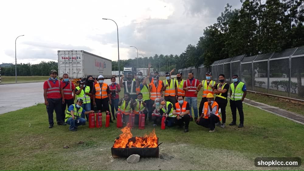 Group with fire extinguishers