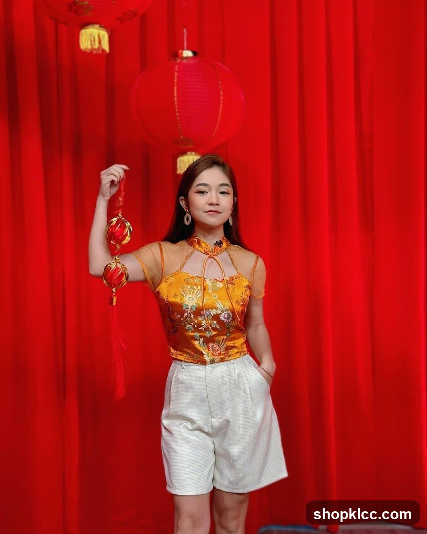 Woman holding Chinese New Year ornaments