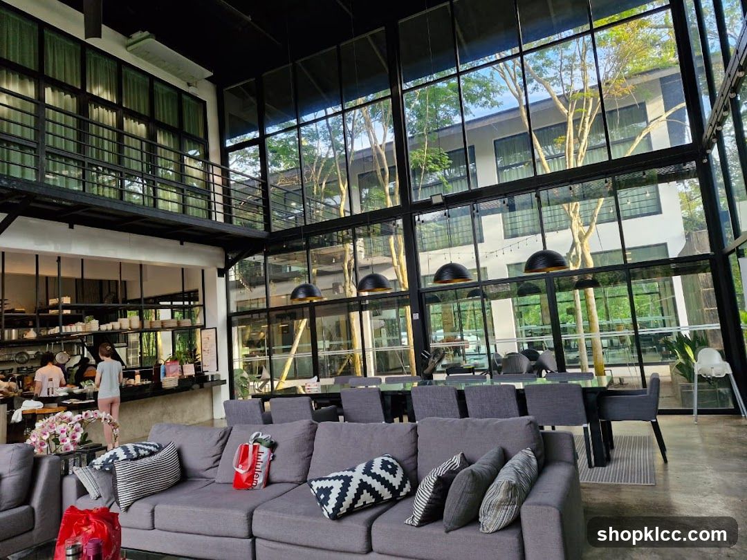Modern Cafe Interior with Large Windows