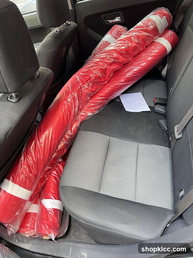 Red Fabric Rolls in Car