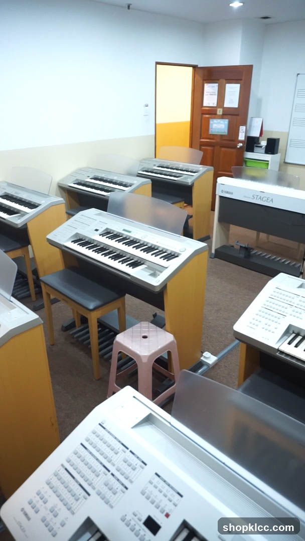 Keyboard instruments in a room