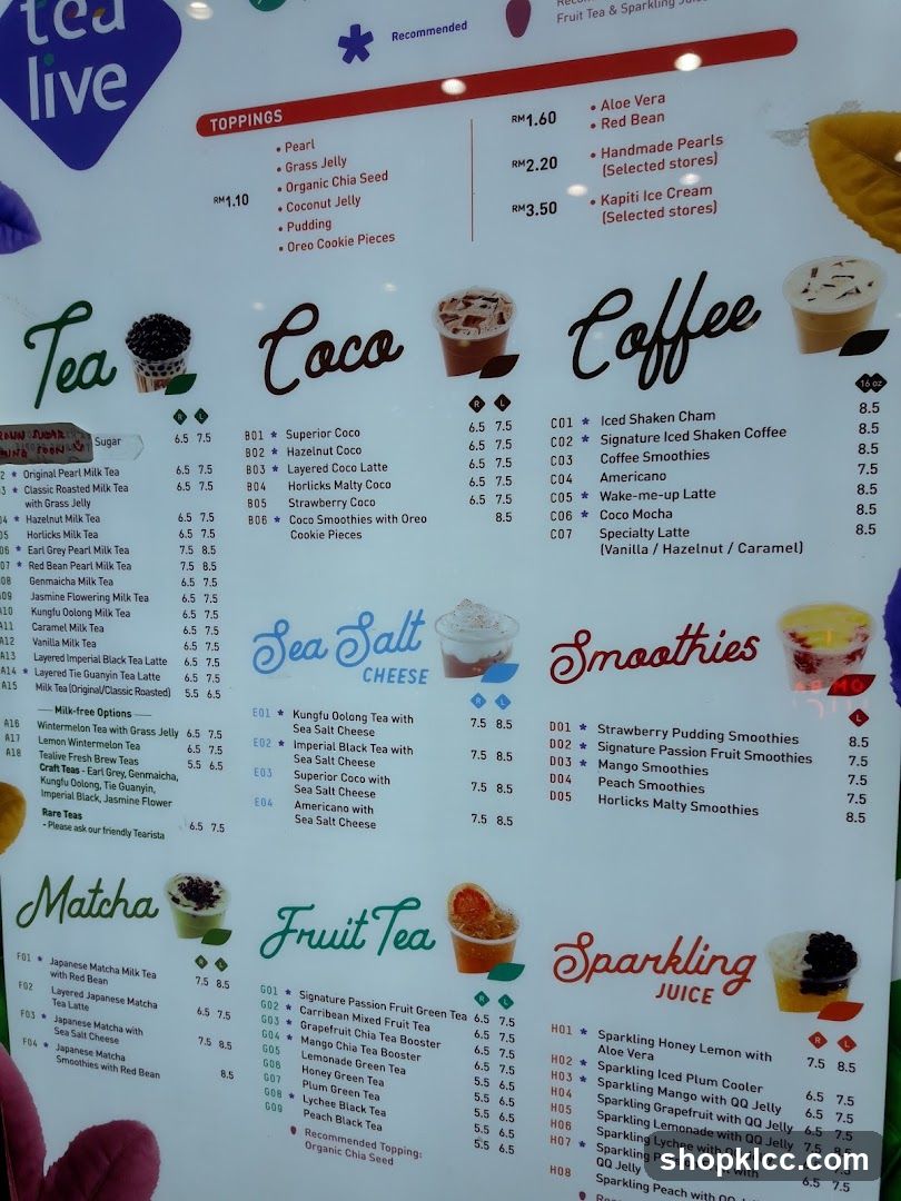 Tea Live Menu