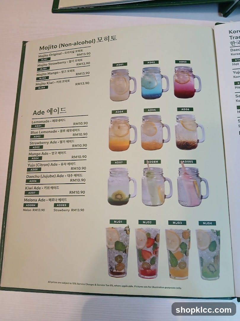 Mojito (Non-alcohol) and Ade Menu