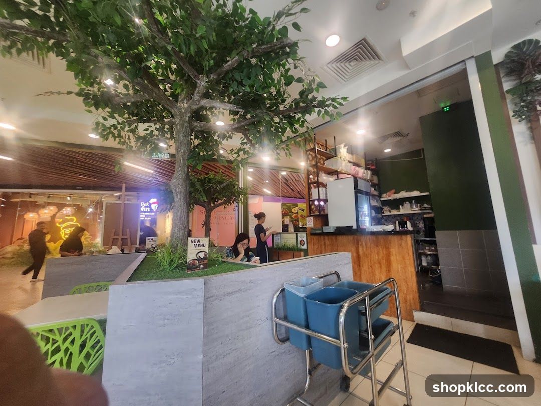 Restaurant Interior with Artificial Tree