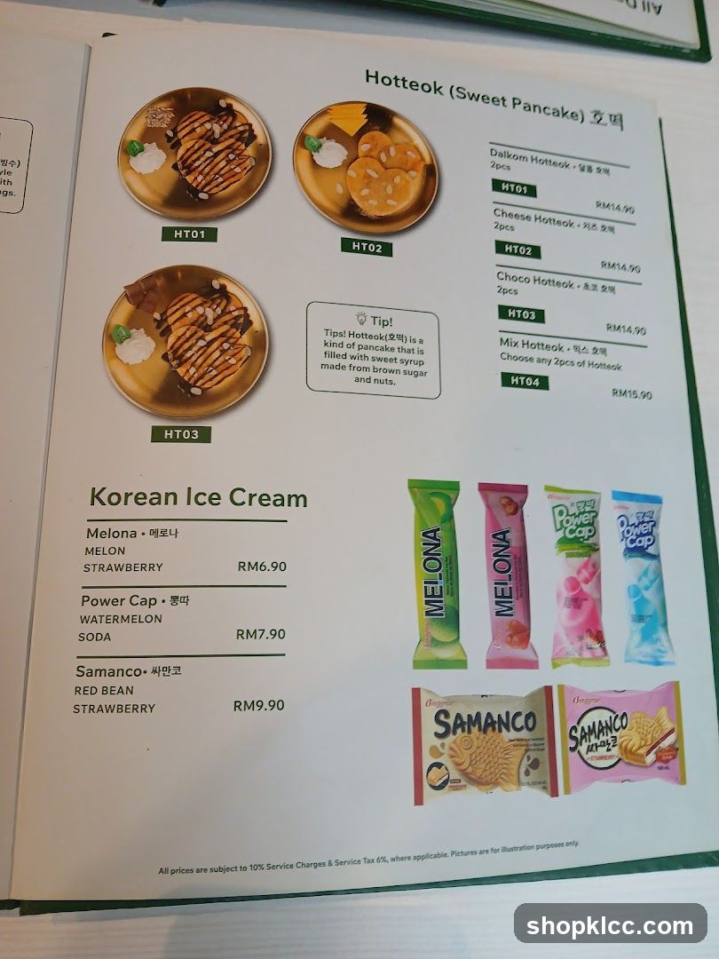 Hotteok (Sweet Pancake) and Korean Ice Cream Menu