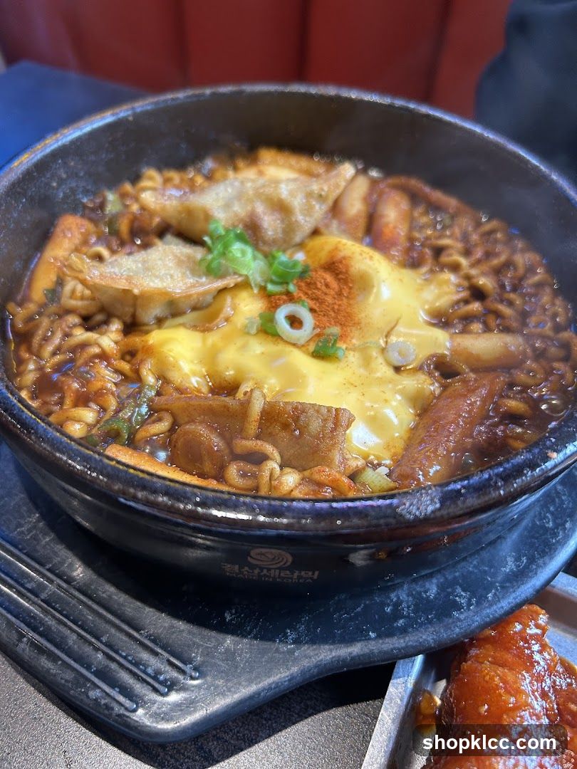 Korean Noodle Dish with Dumplings and Cheese