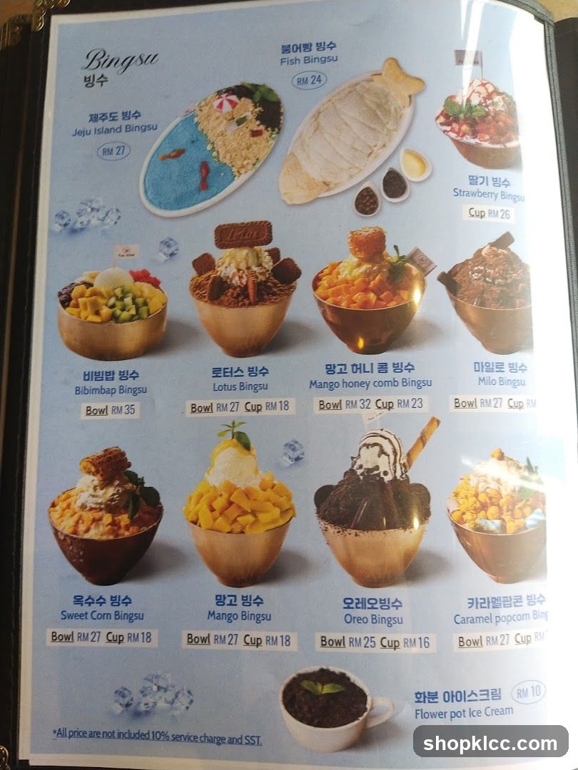 Bingsu Menu