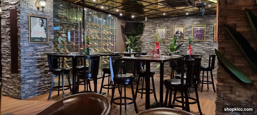 Restaurant Interior with Wine Racks and Artwork