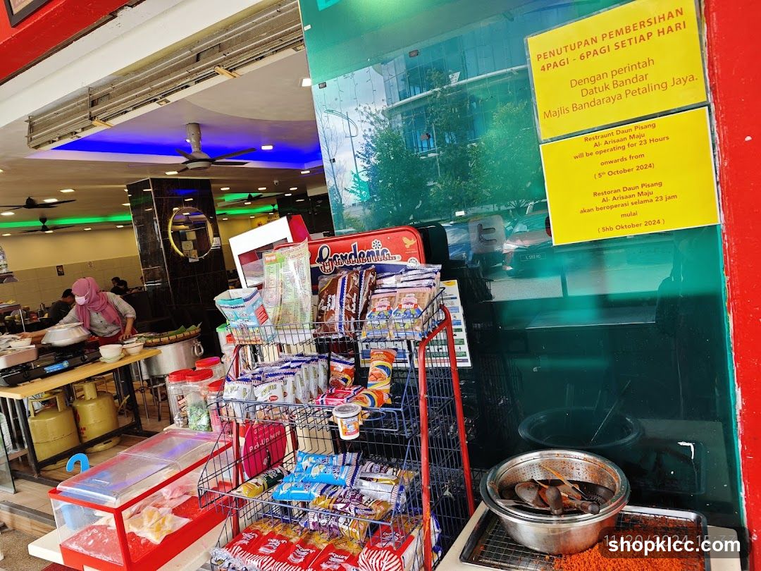 Restaurant Interior with Snacks and Signage