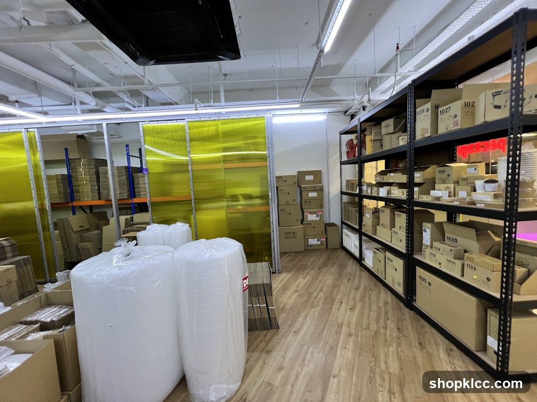 Warehouse Interior with Shelving and Boxes