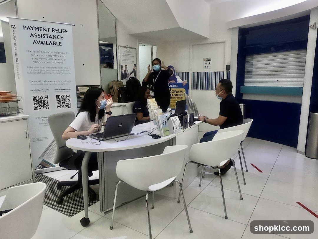 Bank Interior with Payment Relief Assistance Information