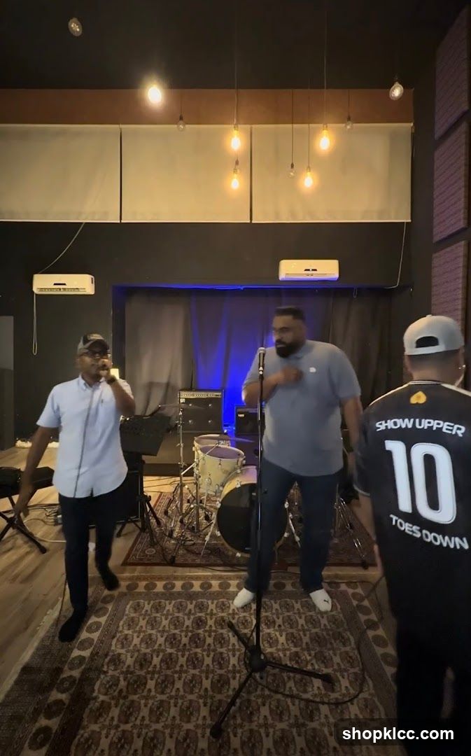 Musicians performing in a studio