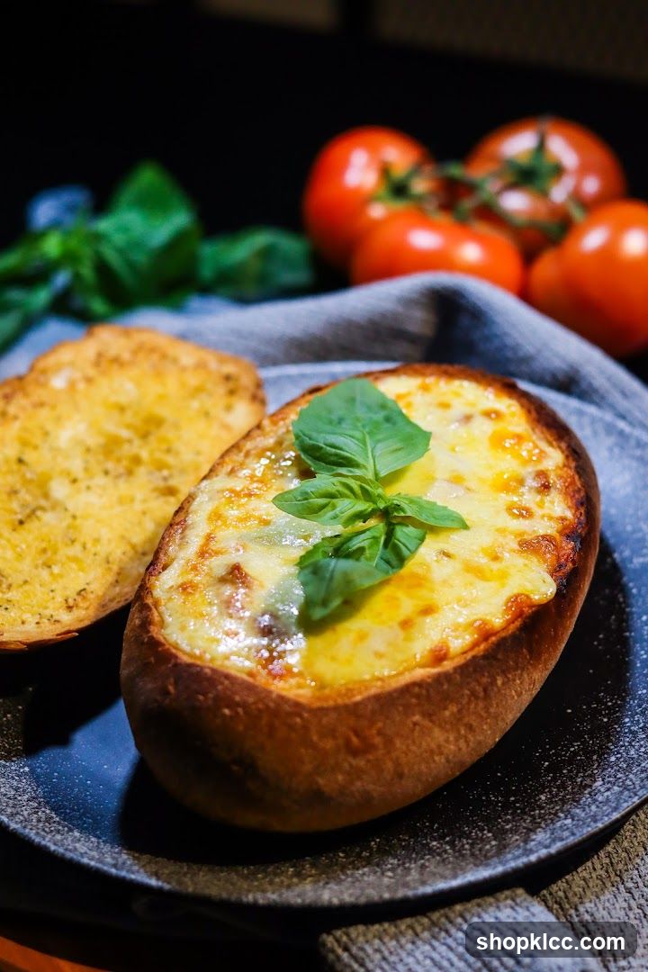 Bread Bowl with Cheese and Garlic Bread