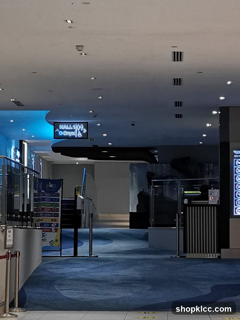 Indoor walkway with signage