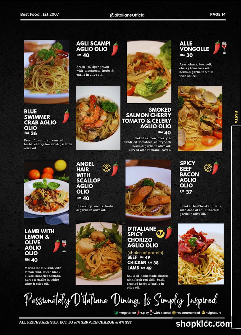 D'Italiane Pasta Menu
