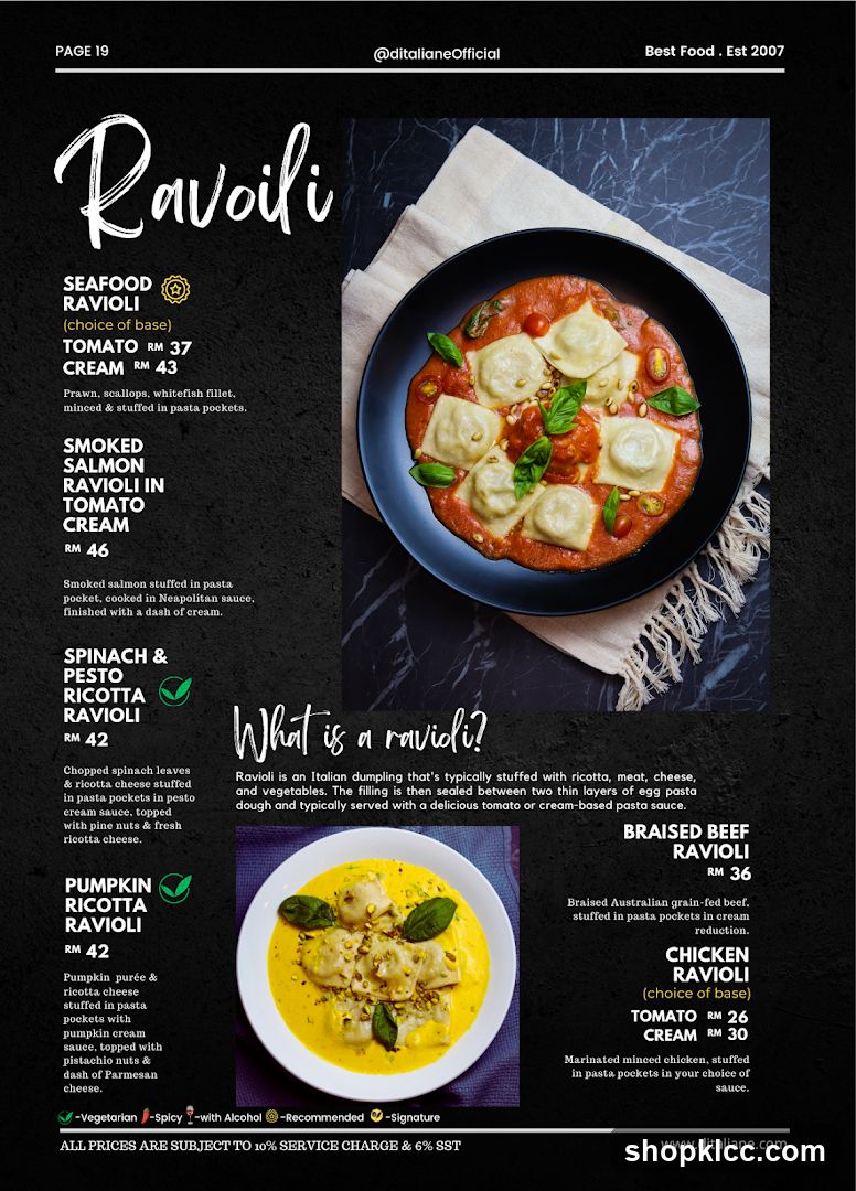 Ravioli Menu