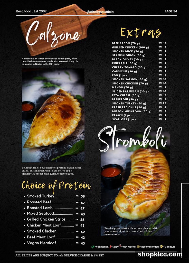 Calzone & Stromboli Menu