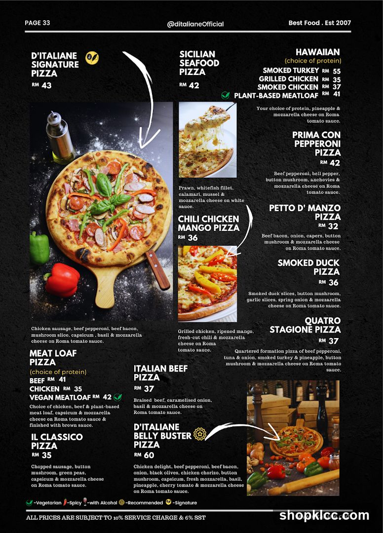 D'Italiane Pizza Menu