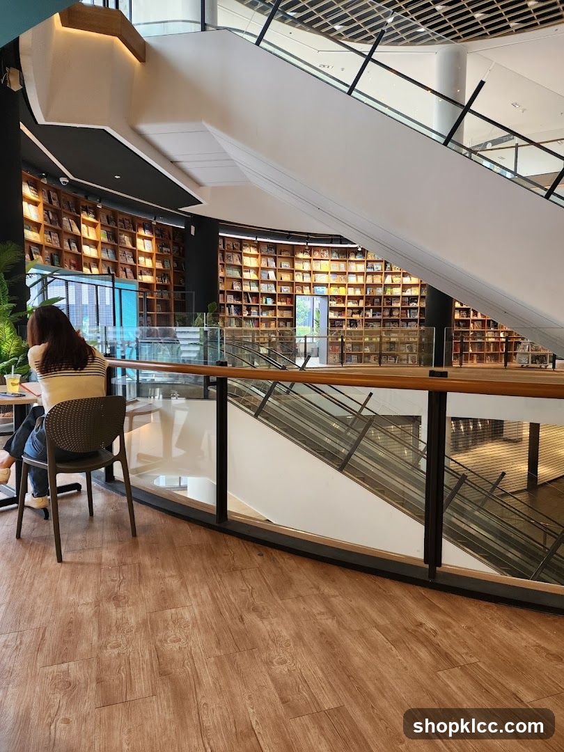 Interior of a bookstore with a cafe area