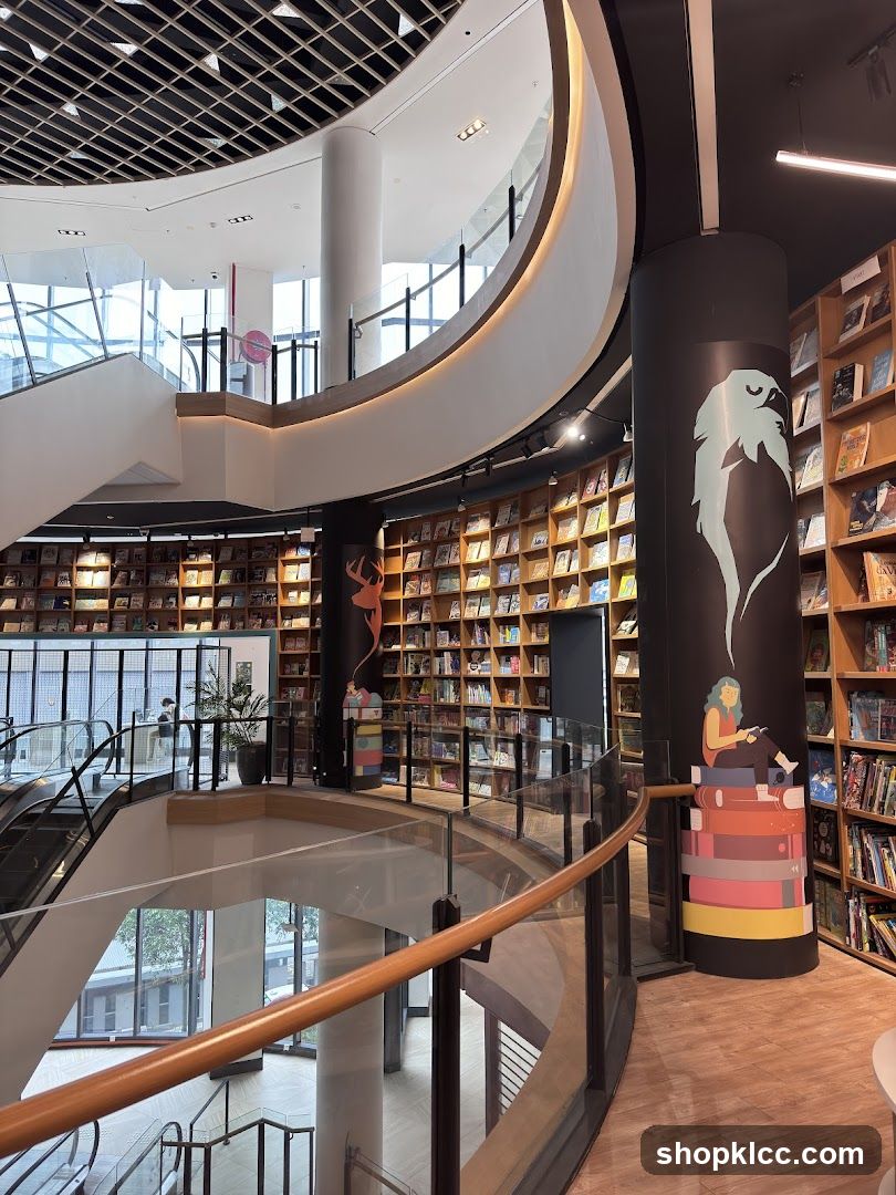 Interior of a multi-level bookstore