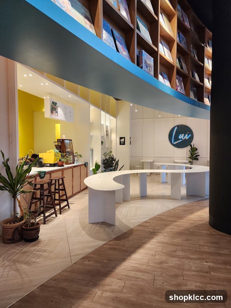 Modern Cafe Interior with Bookshelves