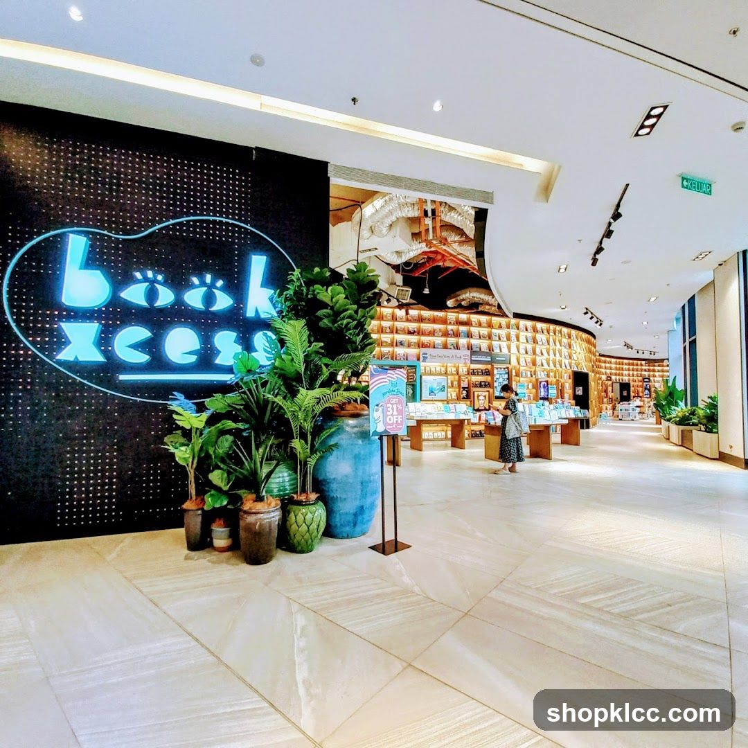 Bookstore Interior with Neon Sign
