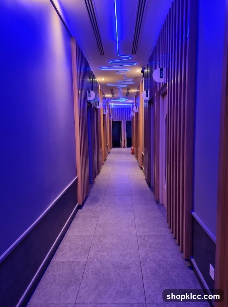 Hallway with Blue Neon Lights