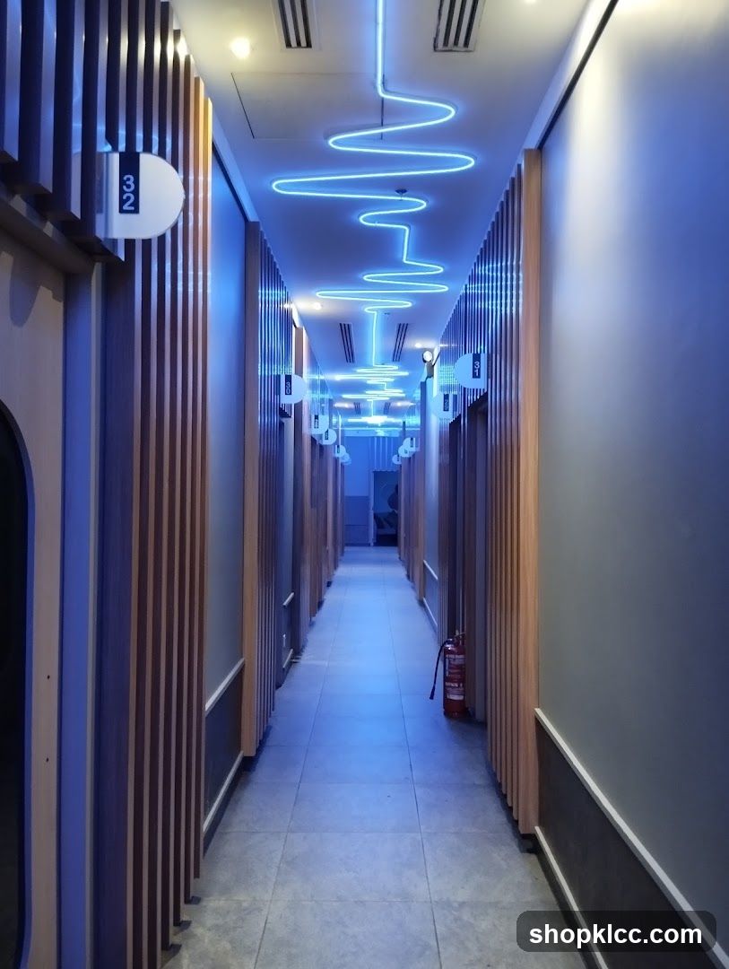 Modern Hallway with Neon Lighting