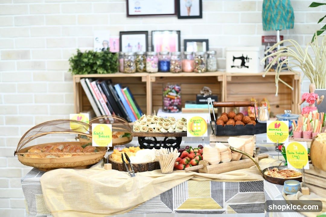 Buffet Table with Assorted Food Items