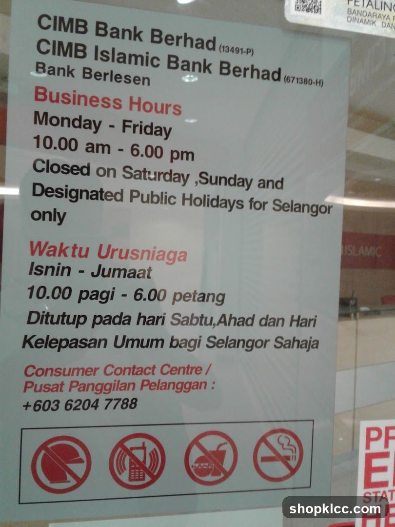 CIMB Bank Business Hours Sign
