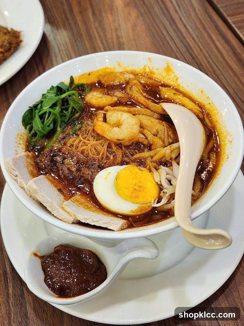 Bowl of Noodle Soup with Egg and Shrimp